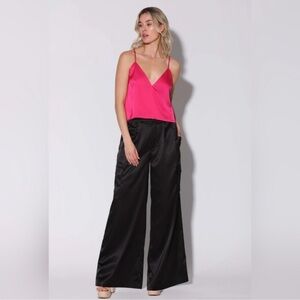 Walter Baker Black Wide-Leg satin cargo Pants XS